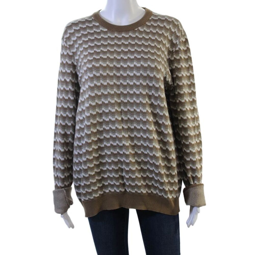 Perry Ellis Womens Pullover Crewneck Geometric Beige Cotton Modal Size M